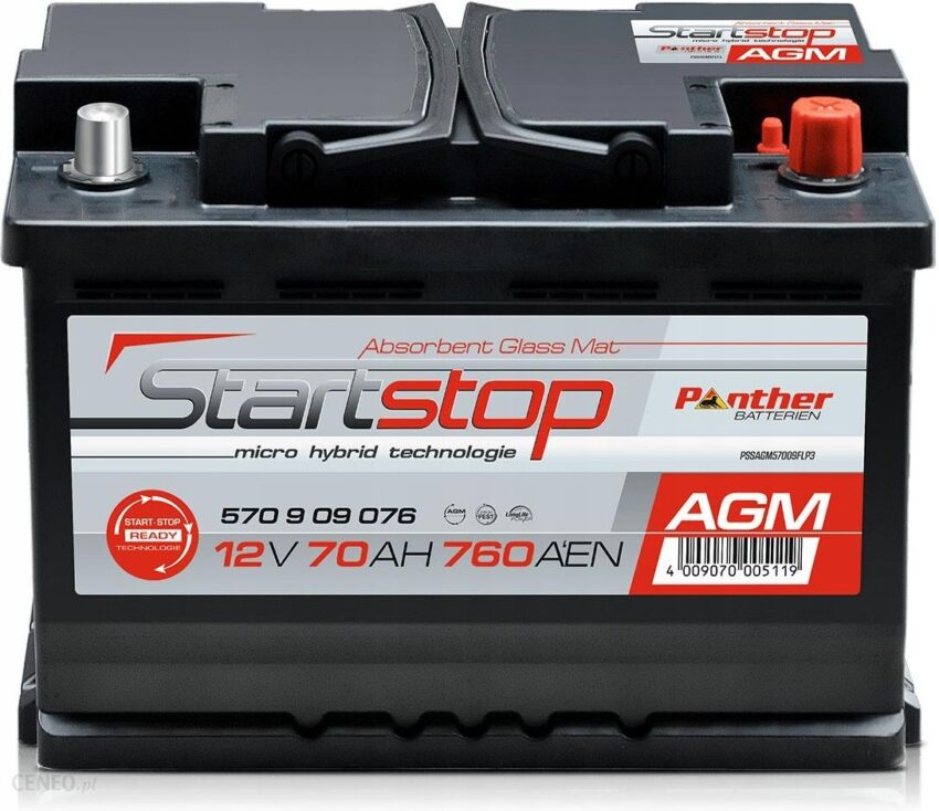 Panther Batterien Akumulator Panther Agm70 12V 70Ah 760A 278*175*190 Agm70