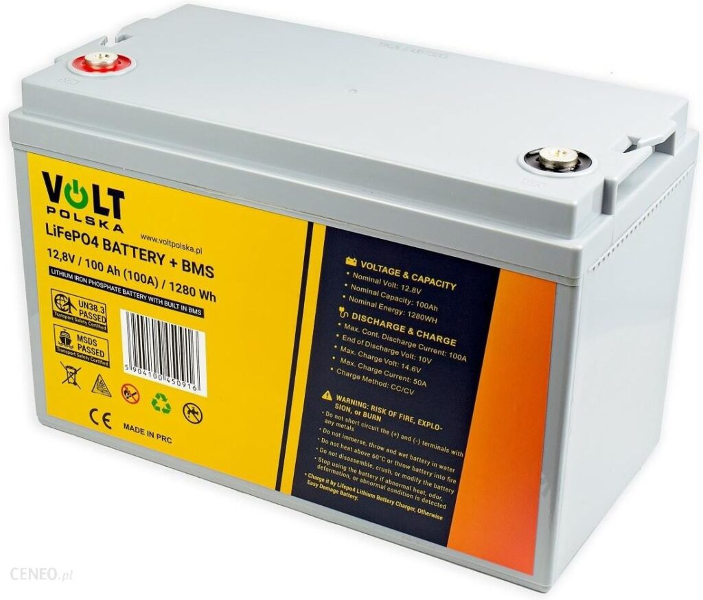 Volt Polska Bezobsługowy Akumulator Litowo Żelazowo Fosforanowy Lifepo4 12,8V 100Ah 100A + Bms 6Akli10012