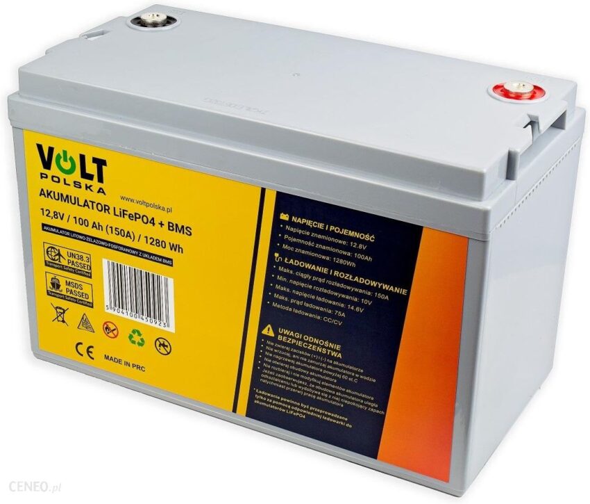 Volt Polska Bezobsługowy Akumulator Litowo Żelazowo Fosforanowy Lifepo4 12,8V 100Ah 150A + Bms 6Akli10112