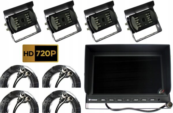 Zmotoryzowani Zestaw Monitor 9” + 4X Kamera Cofania Kabel 15M (ZM016_ZESTAW2)